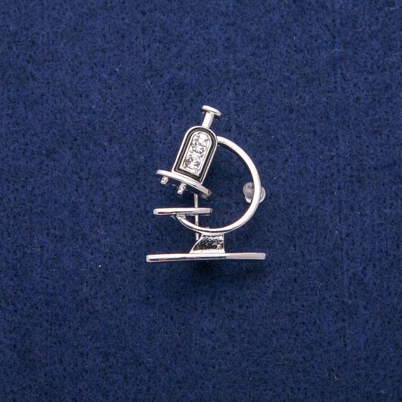 Microscope Brooch with Enamel and Rhinestones, 24x31mm, Silver-Tone Metal