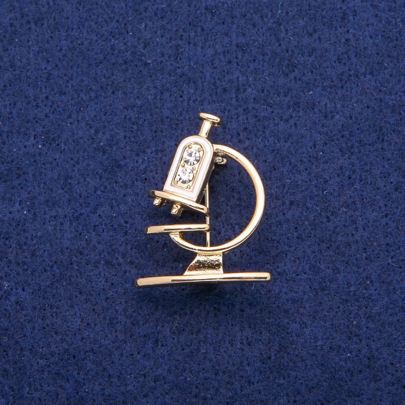 Microscope Brooch with Enamel and Rhinestones 24x31mm, gold-tone metal