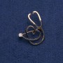 Black Stethoscope Brooch with Heart, White Stone, Gold-Tone Metal 43x33mm