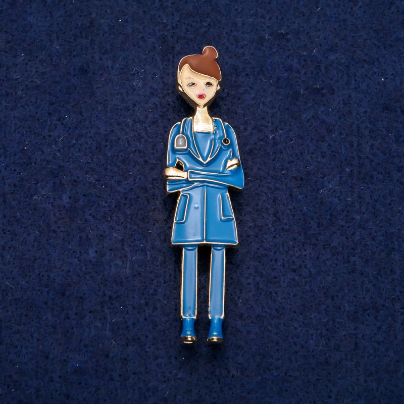 Nurse Brooch, blue enamel, golden metal 17×66mm