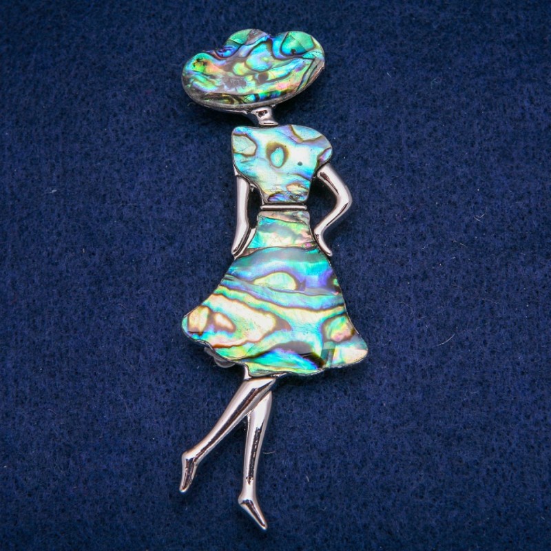 Brooch Pendant Madam with Mother of Pearl Chalcedony 30x85mm