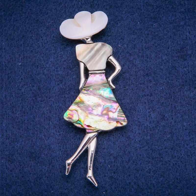 Brooch Pendant Madam with Mother of Pearl and Halite 30x85mm