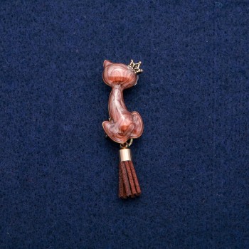 Brooch Cat with Enamel and Paintbrush Tail 14x50mm, Gold-Tone Metal