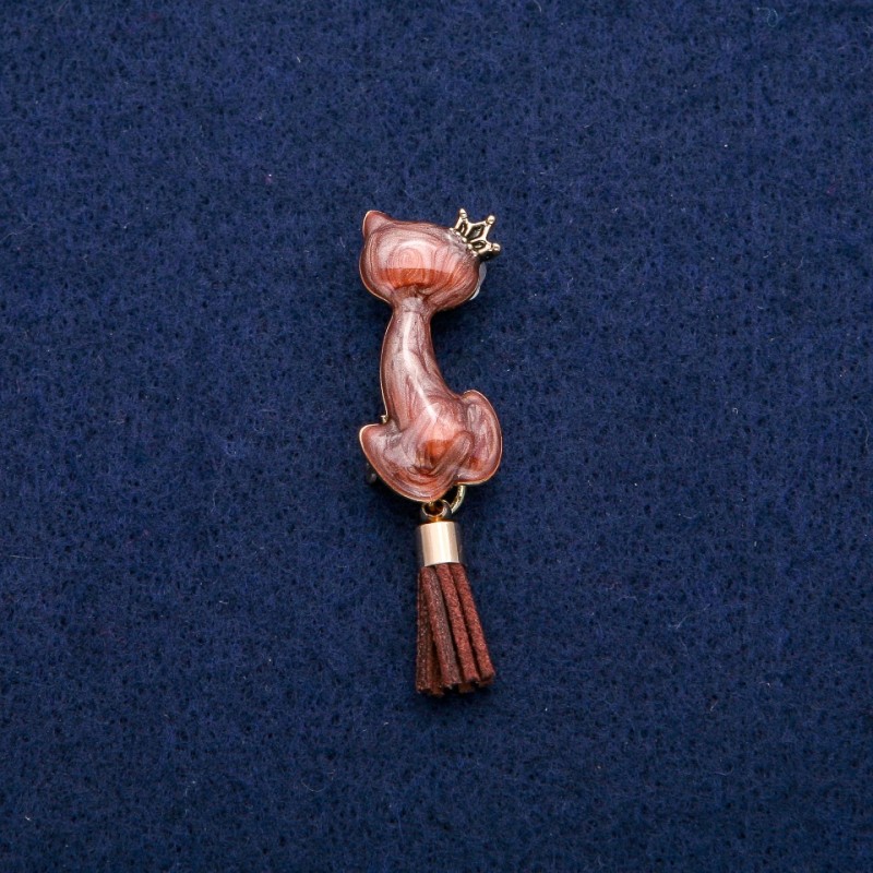 Brooch Cat with Enamel and Paintbrush Tail 14x50mm, Gold-Tone Metal