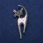 Cat Brooch with Enamel, Abalone and Crystals 30x73mm, Silver-Tone Metal