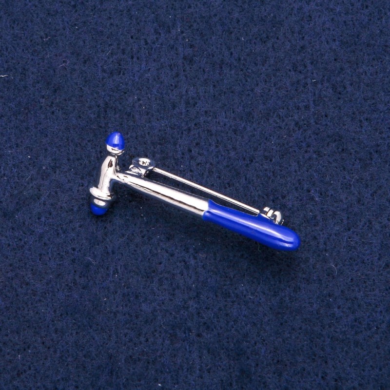 Brooch: Neurological Hammer Blue Enamel, Silver Metal 16x36mm