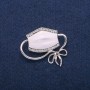 Brooch Pendant Mask White Enamel and Crystals, Silver Metal 37x41mm