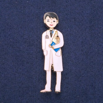 Brooch 'Med brother' white enamel, gold-tone metal 17x62mm