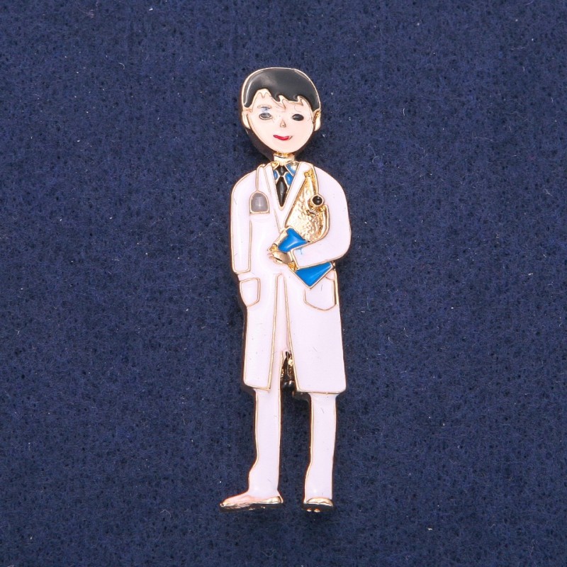 Brooch 'Med brother' white enamel, gold-tone metal 17x62mm