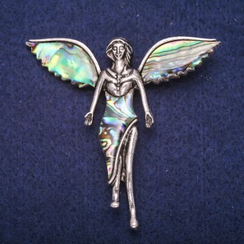 Brooch Angel with Chalcedony inlay, silver-toned metal 59x60mm
