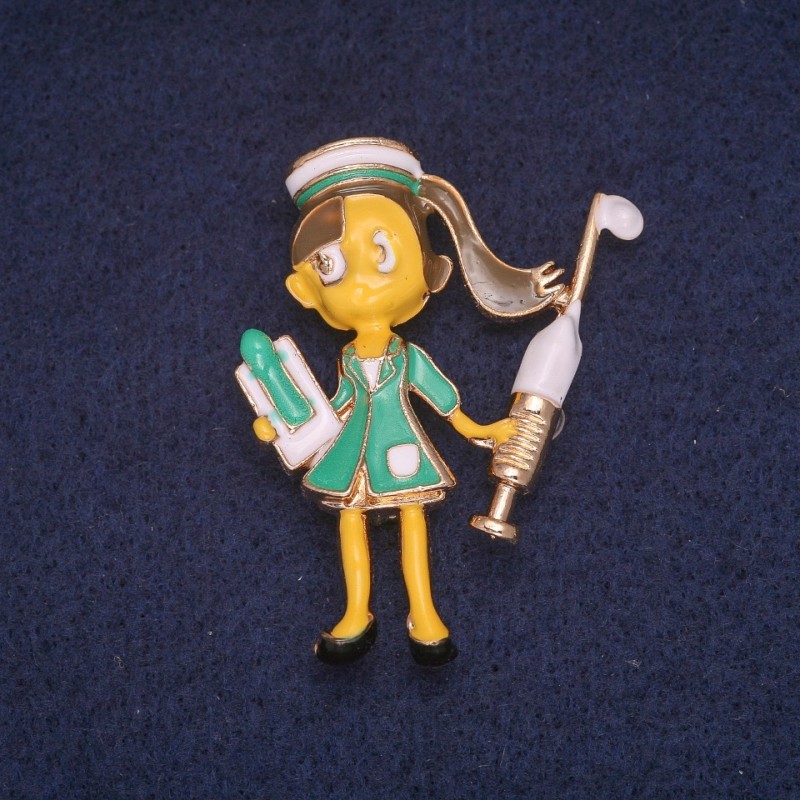 Nurse Brooch enamel, golden metal 38x46mm
