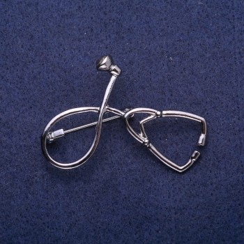 Brooch 'Stethoscope' Grey Metal 44×30mm