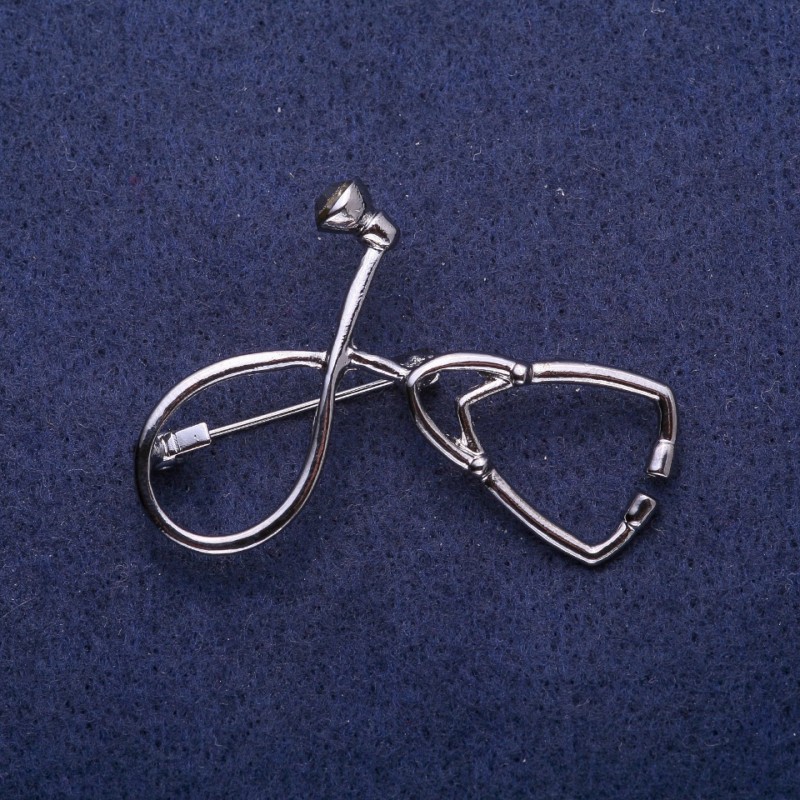 Brooch 'Stethoscope' Grey Metal 44×30mm