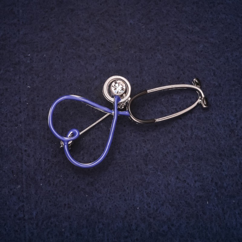Brooch Scissors 25x53mm enamel crystals colour blue white metal silver