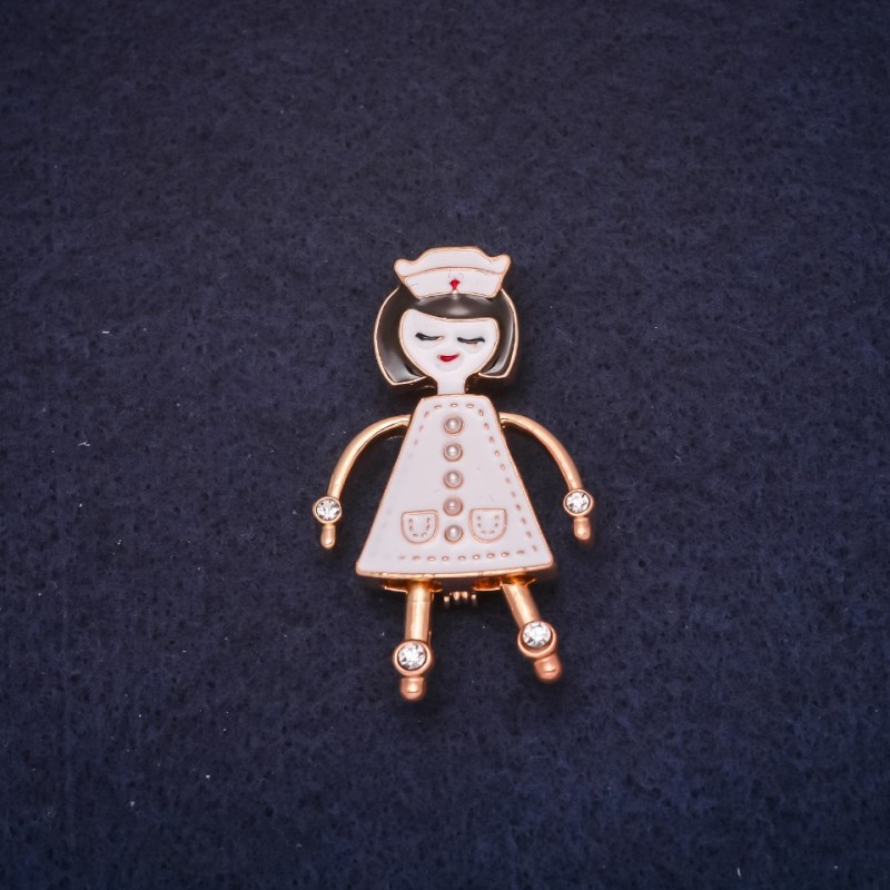 Brooch Nurse enamel white 42x26mm gold-tone metal