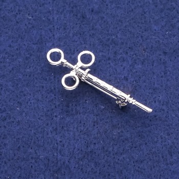 Brooch 'Syringe' with Rhinestones Silver Metal 17×45mm