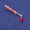 Syringe Brooch, Red Crystal, Gold-Tone Metal 10x45mm