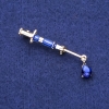 Syringe Brooch, Blue Crystal, Gold-Tone Metal 10x45mm