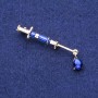 Syringe Brooch, Blue Crystal, Gold-Tone Metal 10x45mm