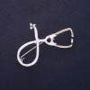 Stethoscope Brooch, White Enamel 44x30mm, Silver-Tone Metal