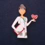 Doctor Brooch, White and Red Enamel, 50x38mm, Gold-Tone Metal