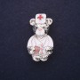 Teddy Bear Doctor Brooch, White & Red Enamel 40x22mm, Silver-Tone Metal