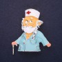 Doctor Brooch, White & Blue Enamel 47x42mm, Silver-Tone Metal