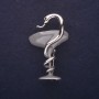 Brooch 'Cup with Serpent' with grey enamel, 44x21mm, silver metal