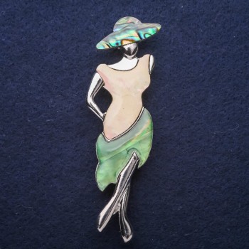 Brooch Pendant Lady with Mother-of-Pewter and Chalcedony 80x30mm +