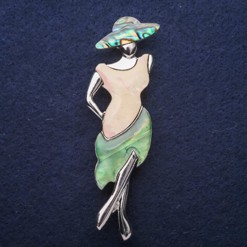 Brooch Pendant Lady with Mother-of-Pewter and Chalcedony 80x30mm +