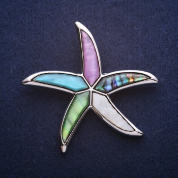 Brooch Pendant Sea Star with Chalcedony and Mother-of-Pewler 53x53mm