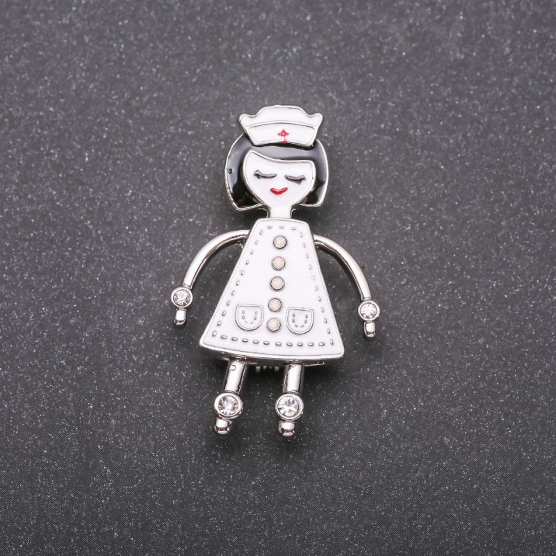 Nurse Brooch, white enamel 42×26mm, silver-tone metal