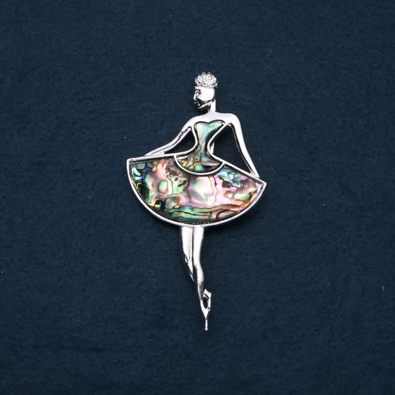 Ballerina Brooch-Pendant with natural Paua Shell 80×45mm