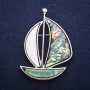 Brooch Pendant Boat with Chalcedony and Mother of Pearl 62x45mm
