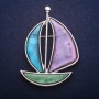 Brooch Pendant Ship with Pearlized Shell 62x43mm +