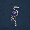 Heron Brooch Pendant with Natural Lapis Lazuli, 80x30mm