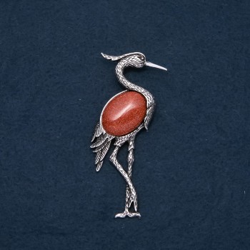 Brooch Pendant Heron with Natural Aventurine "Golden Sand" 80x30mm