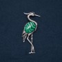 Heron Brooch Pendant with Natural Malachite, 80x30mm