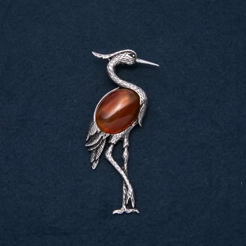 Heron Pendant-Brooch with Carnelian 80x30mm
