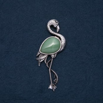 Flamingo Brooch Pendant with Natural Jade Stone 85x30mm