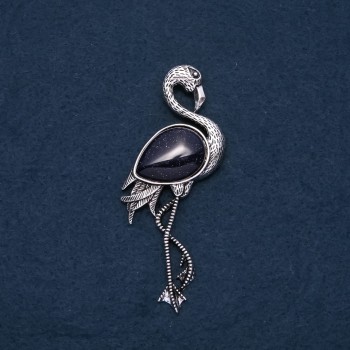 Brooch Pendant Flamingo with Natural Stone Aventurine Blue Sand Cairo Night 85x30mm