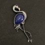 Flamingo Brooch Pendant with Natural Lapis Lazuli Stone 85x30mm