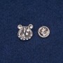 Lyre Brooch with White Rhinestones, Light-Tone Metal, 17x15mm +