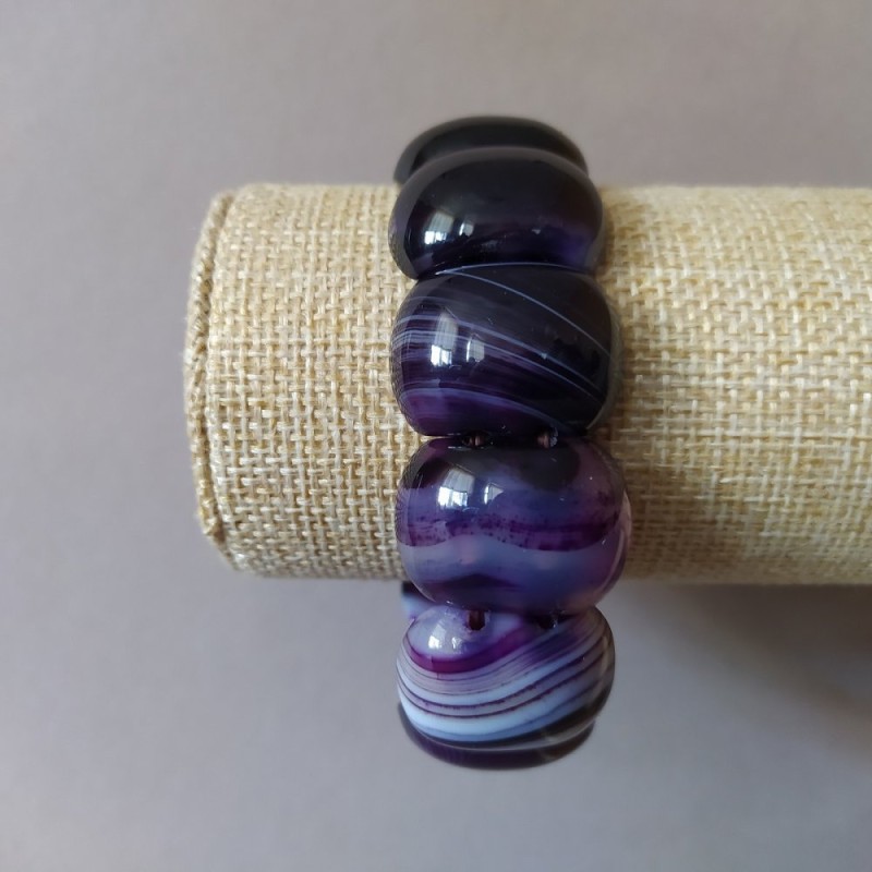 Elastic Bracelet Purple Agate Oval Stone 18x25(±)mm