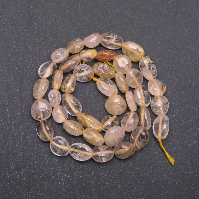 Rutilated Quartz "Hair" Beads Golden Tumbled, diameter 8-10 (+/-) mm thread, length 38cm