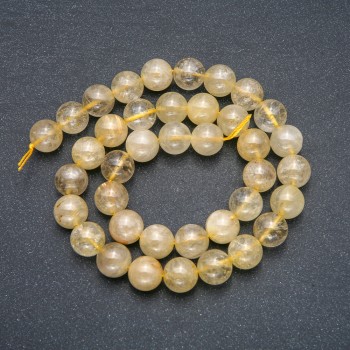 Beads on a Thread Natural Stone Rutilated Quartz "Hair" Smooth Round, diameter 10mm +/-, length 39cm+