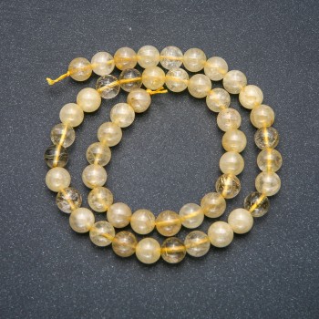 Beads on Strand Natural Stone Rutilated Quartz Smooth Round, Diameter 8mm +/-, Length 39cm +