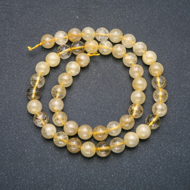 Beads on Strand Natural Stone Rutilated Quartz Smooth Round, Diameter 8mm +/-, Length 39cm +