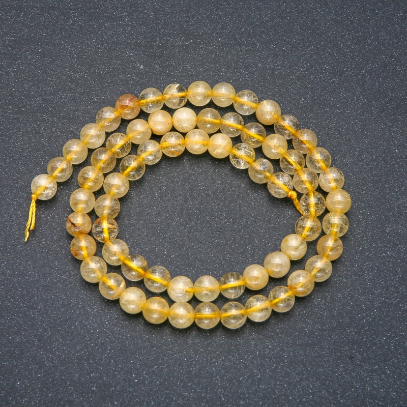 Beads on a Strand Natural Stone Rutilated Quartz Smooth Round, Diameter 6mm +/-, Length 39cm +