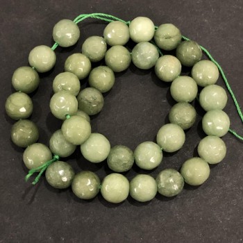 Nephrite Beads on Thread (Piece) Faceted Ball, 10mm Diameter + -, Length 36cm +